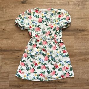 Floral linen blend puff sleeve mini wrap dress